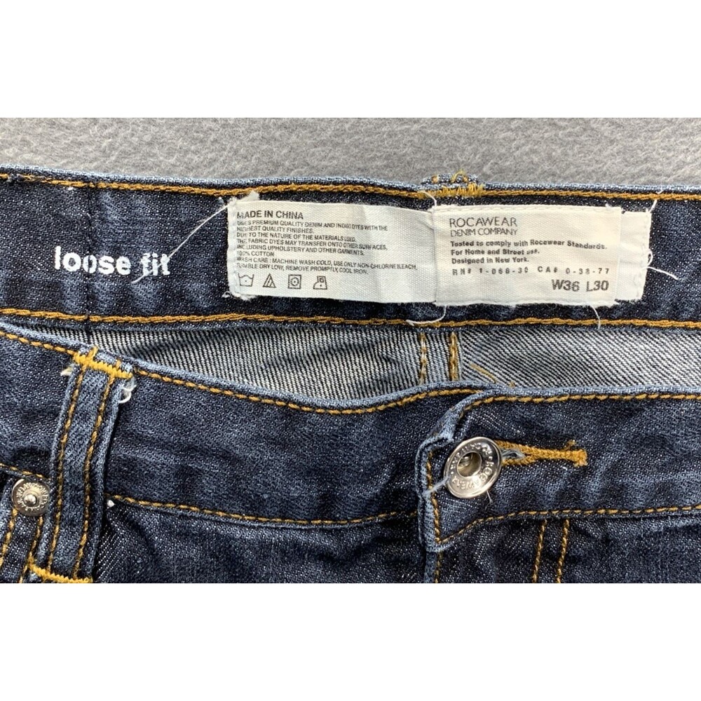 RocaWear Authentic Denim Jeans Men's 1999 Loose Fit Dark Blue Size 36X30 Y2K - Picture 3 of 16